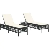 Syfax Sonnenliegen 2 Stk. mit Tisch Schwarz Poly Rattan