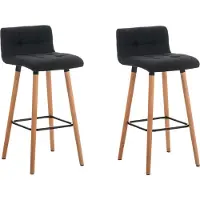 CLP 2er Set Barhocker Lincoln Stoff mit Rückenlehne und Fußstütze schwarz Gestell Farbe natur