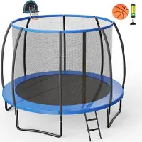 Costway 305 cm Trampolin Outdoor, Gartentrampolin mit Leiter, Trampolin Komplettset mit Basketball, Sprungmatte, Sicherheitsnetz und Randabdeckung