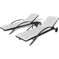 Syfax Sonnenliegen mit Tisch Poly Rattan Schwarz