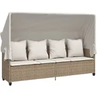 Syfax Sonnenliege mit Dach und Kissen Beige Poly Rattan