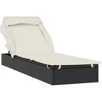 Syfax Sonnenliege mit Faltdach Schwarz 213x63x97 cm Poly Rattan