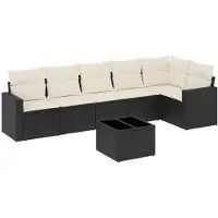 Super Merchant 7-tlg. Garten-Sofagarnitur mit Kissen Schwarz Poly Rattan