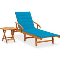 Syfax Sonnenliege Akazie Massivholz, verstellbar mit Rädern, ausziehbarem Tisch und blauer Auflage, Gartenliege 200x67x30-85 cm