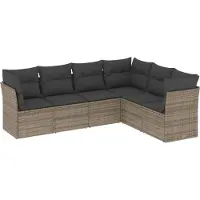 vidaXL 6-tlg. Garten-Sofagarnitur mit Kissen Grau Poly Rattan
