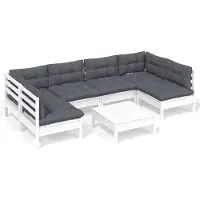 vidaXL 7-tlg. Garten-Lounge-Set mit Kissen Weiß Kiefer Massivholz