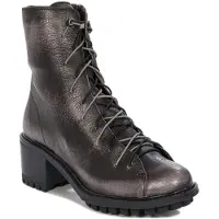 MACIEJKA Schwarz-graue Leder-Stiefeletten mit 6 cm Absatz, warmem Fleece, Gummibändern und Rock-Charakter