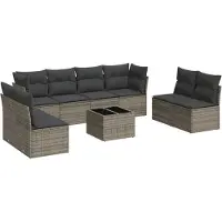 vidaXL 9-tlg. Garten-Sofagarnitur mit Kissen Grau Poly Rattan