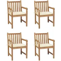 vidaXL BEI CLORIS Gartenstühle 4 Stk. mit Cremeweißen Kissen Massivholz Teak 2024 Neu2140987