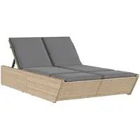 Syfax Doppel-Sonnenliege mit Auflagen Beige Poly Rattan