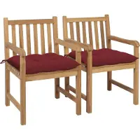 vidaXL BESTE 2022 Outdoor-Stuhl Stilvollen mit robustem ,2er Set Gartenstühle mit Weinroten Kissen Massivholz Teak Relaxsessel Armlehnstuhl mit Premium & schlichten Design *HOM