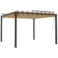 DKD Home Decor Pergola mit Lamellendach 3x3 m Taupe Stoff und Aluminium