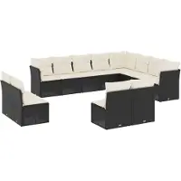 vidaXL 12-tlg. Garten-Sofagarnitur mit Kissen Schwarz Poly Rattan