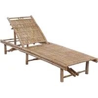 Syfax Garten-Sonnenliege, verstellbare Rückenlehne, Bambus, inklusive beiger Auflage, 200 x 65 x 30-87 cm