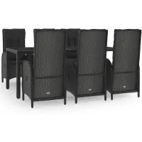 vidaXL 7-tlg. Garten-Essgruppe mit Kissen Schwarz und Grau Poly Rattan