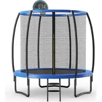 Costway φ244 cm Trampolin Outdoor, Gartentrampolin mit Leiter, Trampolin Komplettset mit Basketball, Sprungmatte, Sicherheitsnetz und Randabdeckung
