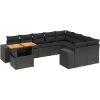 vidaXL 10-tlg. Garten-Sofagarnitur mit Kissen Schwarz Poly Rattan