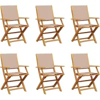 Syfax Klappstühle, 6-teilig, taupefarbener Stoff und Massivholz
