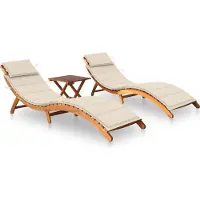 Syfax Sonnenliegen 2 Stk. mit Tisch und Auflagen Massivholz Akazie