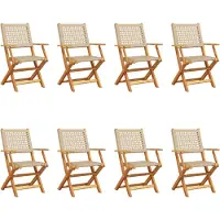 Syfax Gartenstühle 8 Stk. Klappbar Beige Poly Rattan & Massivholz