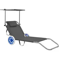 vidaXL Cloris Designermöbel Klappliege mit Sonnenschutz und Rädern Stahl Grau 2024 Neu