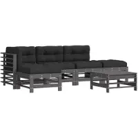 vidaXL 6-tlg. Garten-Lounge-Set mit Kissen Grau Massivholz