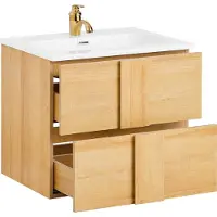 SoBuy BZR172-N Waschbeckenunterschrank mit Zwei Schubladen Aufbewahrungsschrank Badezimmerschrank Waschtisch mit Waschbecken Natur BHT ca. 61x54x46cm