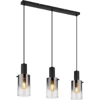 Globo Lighting Hängeleuchte Metall schwarz matt, Glas rauchfarben, klar verlaufend, Kabel PVC schwarz, Höhe kürzbar, LxBxH: 725x125x1500mm, exkl. 3x E27 40W 230V