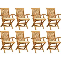 vidaXL "im Angebot" Gartenstühle mit Creme Kissen 8 Stk. - bis 150 kg - Massivholz Teak - Stapelsessel CC3000