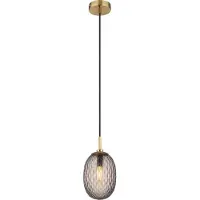Globo Lighting Hängeleuchte Metall goldfarben matt, Glas rauchfarben, Kabel Textil schwarz, Höhe kürzbar, ø: 150mm, H: 1200mm, exkl. 1x E14 40W 230V