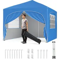 Costway Faltpavillon 3x3m mit 4 abnehmbaren Seitenwänden, Pop Up Pavillon UV-Schutz, wasserabweisend, Gartenzelt, Gartenpavillon mit Tasche, Blau