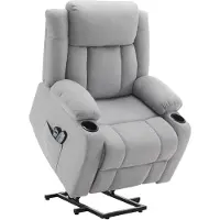 FCH Elektrisch Aufstehhilfe Massagesessel mit Massage Wärmefunktion, Ruhesessel mit Becherhalter, Fernbedienung und Seitentasche, TV Sessel，Grau