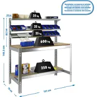 Simonwork (bancos De Trabajo) PROREGAL Werkbank BUFFALO mit Frontablage | HxBxT 84x150x76cm | Traglast 600kg | Verzinkt