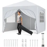 Costway Faltpavillon 3x3m mit 4 abnehmbaren Seitenwänden, Pop Up Pavillon UV-Schutz, wasserabweisend, Gartenzelt, Gartenpavillon mit Tasche, Weiß