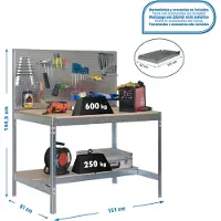 Simon Rack PROREGAL Werkbank BUFFALO mit Werkzeugwand | HxBxT 84x150x61cm | Traglast 600kg | Verzinkt