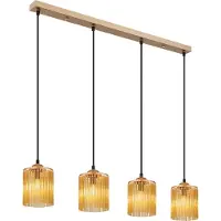 Nowa Hängeleuchte Metall goldfarben antik, Acryldekor amber, Kabel PVC schwarz, Höhe kürzbar, LxBxH: 870x120x1330mm, exkl. 4x E14 40W 230V