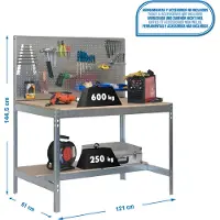 Simonwork (bancos De Trabajo) PROREGAL Werkbank BUFFALO mit Werkzeugwand | HxBxT 84x120x61cm | Traglast 600kg | Verzinkt