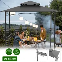 XMTECH BBQ-Pavillon 244 x 153 x 250 cm Anthrazit Stahl Grill Pavillon Wasserdicht Stabil Winterfest mit Doppelschichtdach, Dunkelgrau