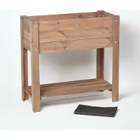 Homescapes Holz-Hochbeet mit Ablage - braun, 78 cm hoch
