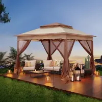 FCH 3.3 x 3.3 x 2.65M Pavillon Faltpavillon Gartenzelt Gartenpavillon mit Seitenwänden Popup Doppeldach, Khaki