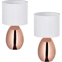 Relaxdays Nachttischlampe, 2er Set, mit Schalter, Fensterlampe, 3 Stufen, E14, Tischlampe, HD: 33,5x18 cm, kupfer/weiß