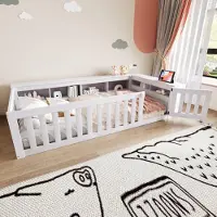 STILVORA Kinderbett 90x200 mit Stauraum,Bettgetstell mit Lattenrost,Massivholzbett mit Sicherheitsgitter und Türchen,Einzelbett ohne matratze