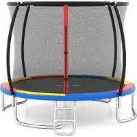 Costway 305cm Trampolin Outdoor, Gartentrampolin rund mit Leiter, Sicherheitsnetz, Randabdeckung & Metallrahmen, Kindertrampolin Komplett Set