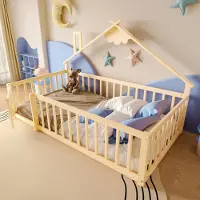 MODFU Hausbett 90x190 Kinderbett mit 32 cm Geländer,Jugendbett,Bettgestell aus Kiefernholz und MDF,ohne Matratze,Natur