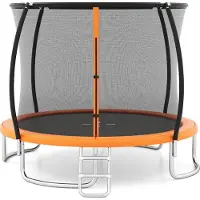 Costway 305cm Trampolin Outdoor, Gartentrampolin rund mit Leiter, Sicherheitsnetz, Randabdeckung & Metallrahmen, Kindertrampolin Komplett Set, Orange