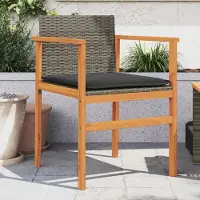 vidaXL "im Angebot" Gartenstühle mit Kissen 2 Stk. - bis 150 kg - Grau Poly Rattan Massivholz - Stapelsessel CC16977