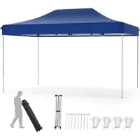 Costway 3x4,5m Faltpavillon, Pop Up Pavillon Höhenverstellbar mit Rollentasche, 4 Seilen, 8 Heringen, Gartenpavillon Partyzelt Wasserdicht Blau