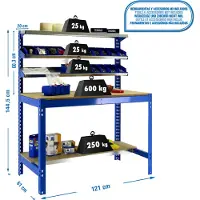 Simonwork (bancos De Trabajo) PROREGAL Werkbank BUFFALO mit Frontablage | HxBxT 84x120x61cm | Traglast 600kg | Blau
