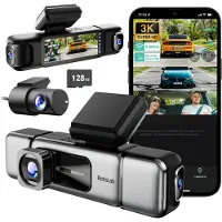 SmartAI BOTSLAB 4 Kanal Dashcam Auto Vorne Hinten, 4 Channel 3K+3 * 1080P, Autokamera mit 128GB SD Karte, GPS 5GHz WiFi,3.18" IPS-Bildschirm,Super Nachtsicht