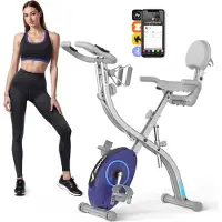 Merach 4-in-1 klappbarer Heimtrainer für Zuhause– magnetischer Ergometer mit 16 Stufen, LCD & Pulsmessung, Tabletständer, kompatibel Kinomap, bis 136 kg